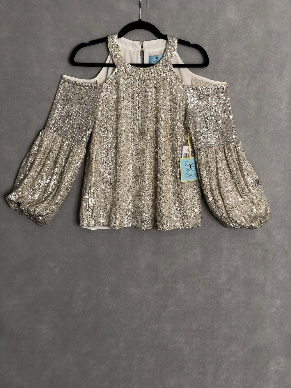 CeCe Sequin Top Cold Shoulder Women's Size Small NEW
